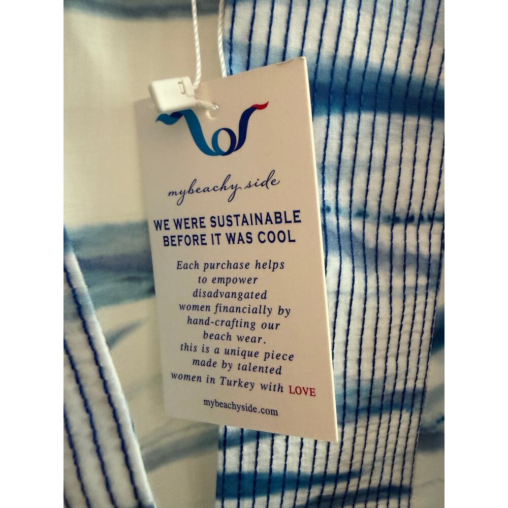 New my Beachy side blue & white coverup robe cotton one size - Picture 4 of 6
